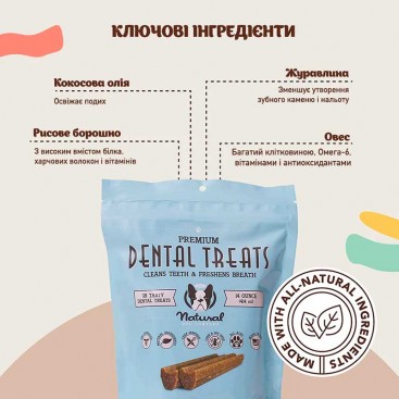 Лакомство для чистки зубов Natural Dog - Dental Treats, 18 шт