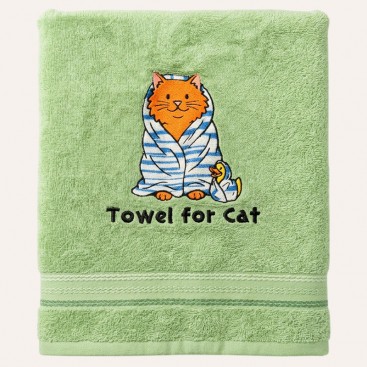 Махровий рушник для домашніх улюбленців Bark&Tail - Cozy Cat (50×100 см), м’ятний
