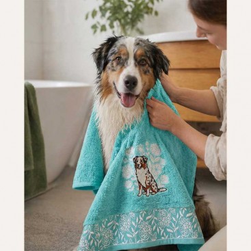 Махровое полотенце для домашних любимцев Bark&Tail - Aussie Garden (70×130 см), голубое