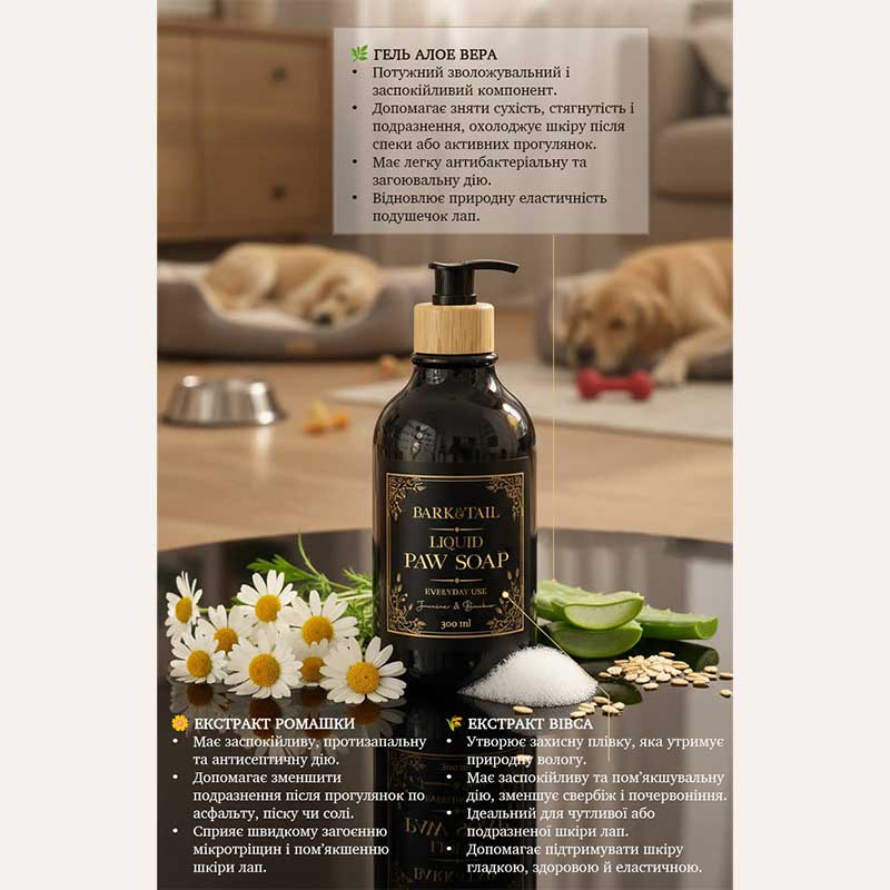 Рідке щоденне мило-рефілер для лап з ароматом жасмину та бамбука Bark&Tail - paw soap, 500 мл