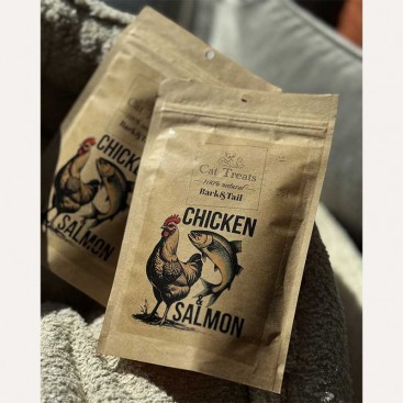 Натуральні ласощі для котів курка з лососем Bark&Tail - Cat Treats 100 % Chicken&Salmon,50г
