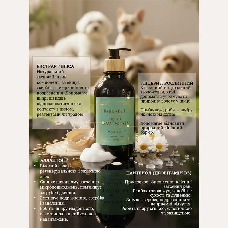 Гіпоалергенне рідке мило для лап Bark&Tail - Hypoallergenic liquid paw soap, 300 мл