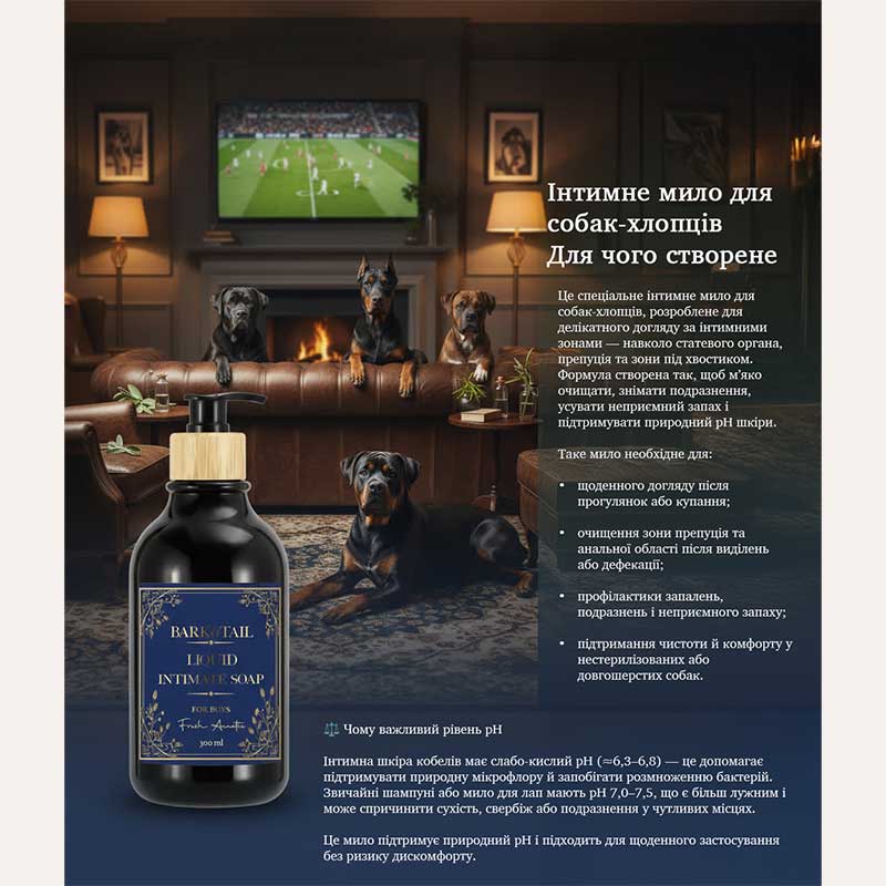 Рідке мило для інтимних зон собак-хлопчиків Bark&Tail - Intimate liquid paw soap for boys, 300 мл