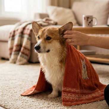 Рушник для собак з вишивкою Montmorency - Cozy Corgi Terracotta (50x100 см)