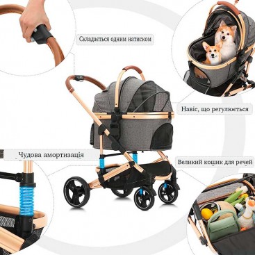 Візок для собак 2 в 1 Blahoo - Grey Stroller