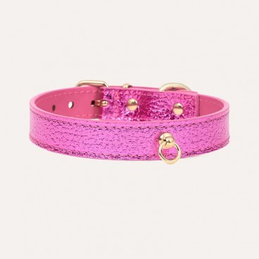 Кожаный ошейник BranniPets - Metal fucsia, M 31.5-37 см, ш: 1.9 см