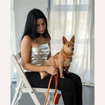 Шкіряна шлея BranniPets - Metal Orange, L 36-42 см
