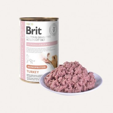 Влажный корм для собак с пищевой аллергией с индейкой Brit-Hypoallergenic Turkey,400 г