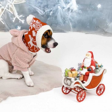 Шапка для собак Christmas - Snowflakes and deer Red, S