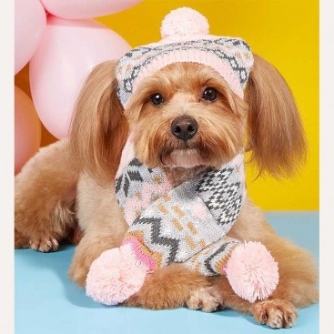 Комплект для собак шапка и шарф Christmas - Pink&Grey, M