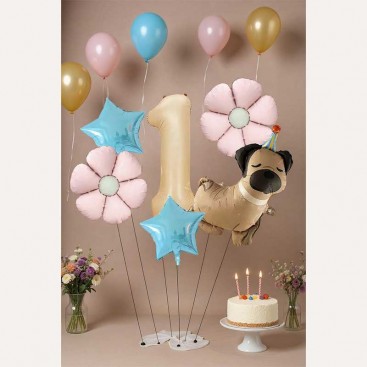 Набір з 6 кульок на перший день народження песика Fiesta - Pug 1
