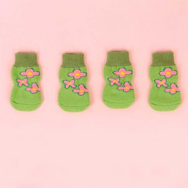 Шкарпетки зелені з квітками 4 шт - Pet Socks, S: 2,5х6 см