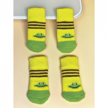 Шкарпетки для собак жовто-зелені з жабкою 4 шт - Dog Socks, L 9х3,5 см