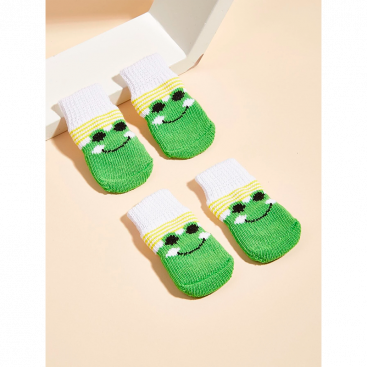Носки для собак бело-зеленые с лягушкой 4шт- Dog Socks M: 3x7,5 см