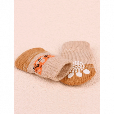 Носки для собак бежевые с тигром 4шт- Pet Socks, S: 2.5х6 см