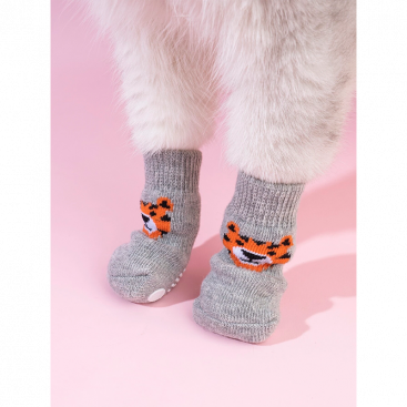 Носки для собак серые с тигром 4шт - Dog Socks S: 2,5x 6 см