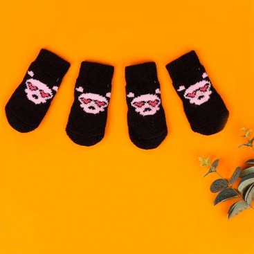 Носки черные с розовым черепом 4 шт - Dog Socks, L 3,5х9 см