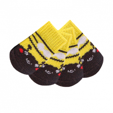 Шкарпетки для собак жовто-чорні з бджілкою 4 шт - Dog Socks, L 3,5х9 см