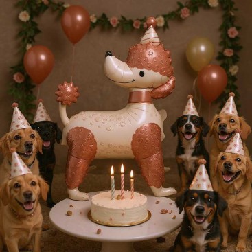 Воздушный шарик 3D на день рождения собачки Fiesta - Brown Poodle