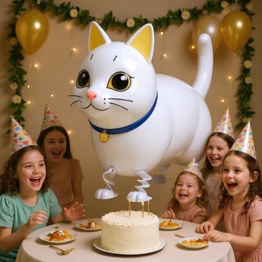 Воздушный шарик 3D на день рождения котика Fiesta - 3D White Cat