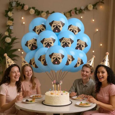 Набір з 12 кульок на день народження мопса Fiesta - Pugs Balloons