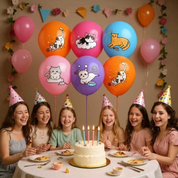 Набір з 6 кульок на день народження котика Fiesta - Cat Birthday