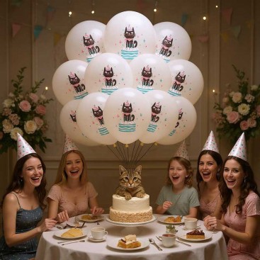 Набор из 12 шариков в день рождения котика Fiesta - Cat Birthday