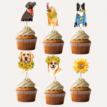 Топперы 24 шт на пирожные на день рождения собачки Fiesta - Sunflowers CupCake Toppers
