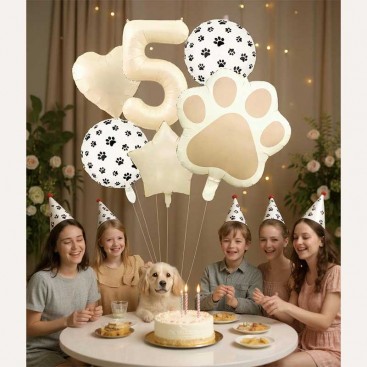 Набор из 6 шариков на пятый день рождения собачки Fiesta - Cream Balloon