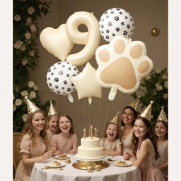 Набор из 6 шариков на девятый день рождения собачки Fiesta - Cream Balloon