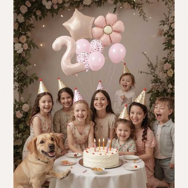 Набор из 10 3D шаров на второй день рождения собачку Fiesta - Pink Daisy Dog