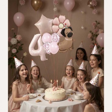 Набір з 10 3D кульок на четвертий день народження песика Fiesta - Pink Daisy Dog
