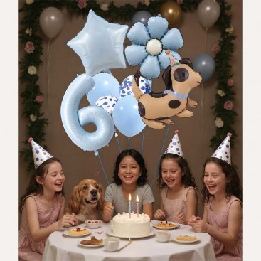 Набір з 10 3D кульок на шостий день народження песика Fiesta - Blue Daisy Dog