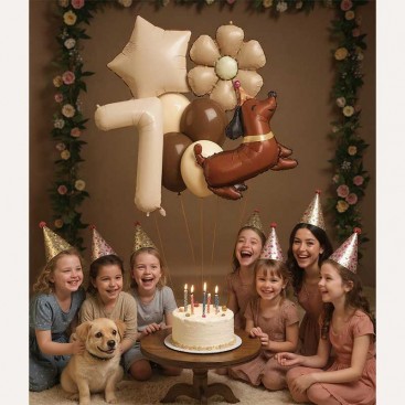 Набор из 10 3D шаров на седьмой день рождения собачку Fiesta - Brown Daisy Dog