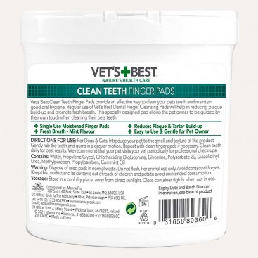 Вологі серветки для чищення зубів Vet's Best - Clean teeth wipes, 50 шт