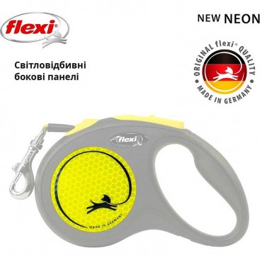 Повідець-рулетка Flexi для собак Neon стрічка жовта розмір S 5 м/ 15 кг