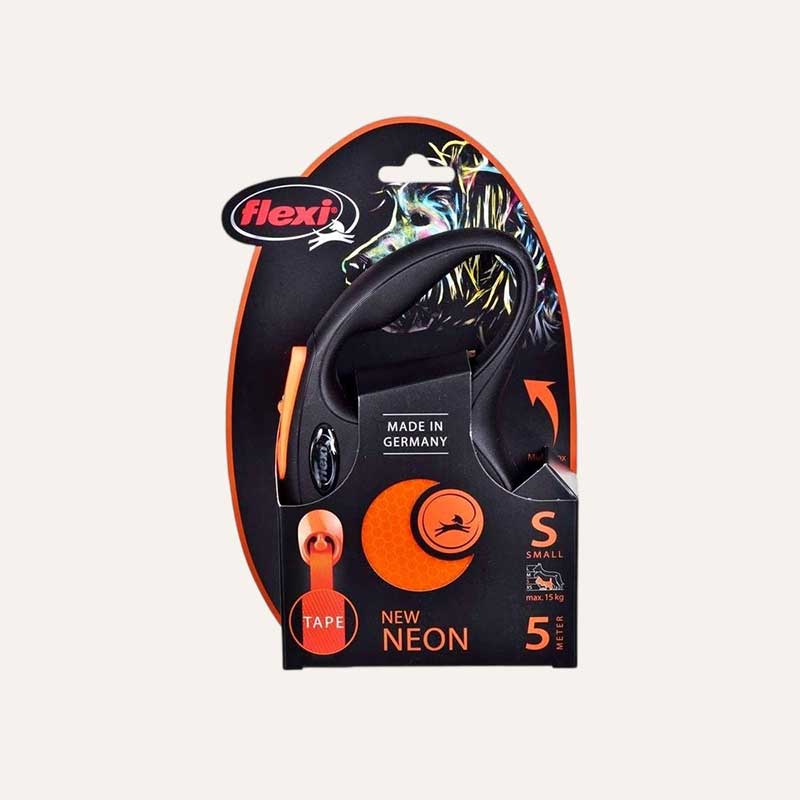 Повідець-рулетка Flexi для собак Neon стрічка оранжева розмір S 5 м/ 15 кг