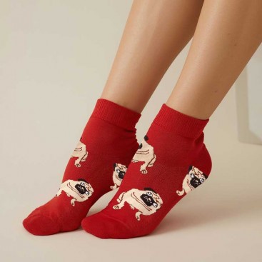 Шкарпетки жіночі з французьким бульдогом Holiday - Red, 36-41