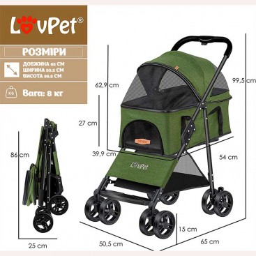 Візок для собак LovPet - Pet Buggy 2in1, Khaki