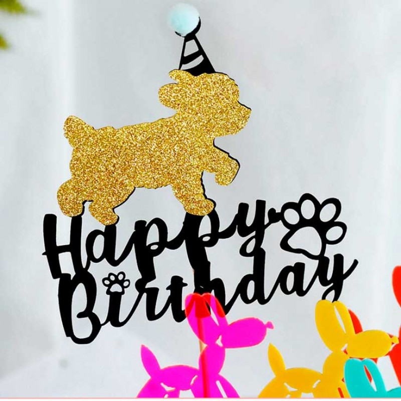 Топпер для собак для декорування капкейків MJCakedecor - Happy Birthday Golden Dog