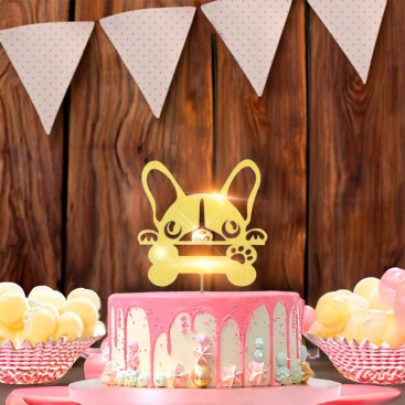 Топпер для собак для декорування капкейків MJCakedecor - Happy Birthday French Bulldog with Bone