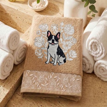 Махровий рушник для домашніх улюбленців Bark&Tail - Frenchie Garden (70×130 см), бежевий