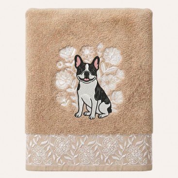 Махровий рушник для домашніх улюбленців Bark&Tail - Frenchie Garden (70×130 см), бежевий
