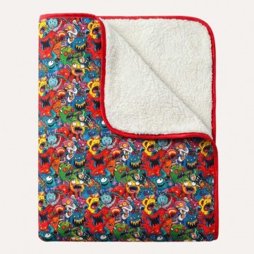 Двостороння водонепроникна ковдра з хутром Montmorency - Monsters with red 100х77 см