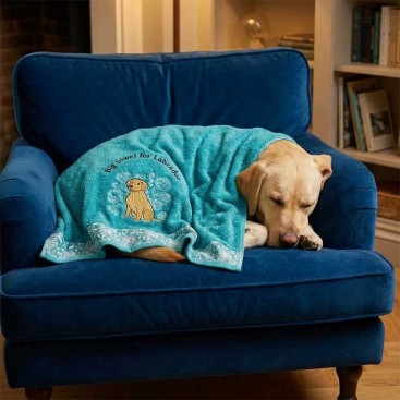 Рушник для собак з вишивкою Montmorency - Big towel for Labrador, turquoise (65х140 см)