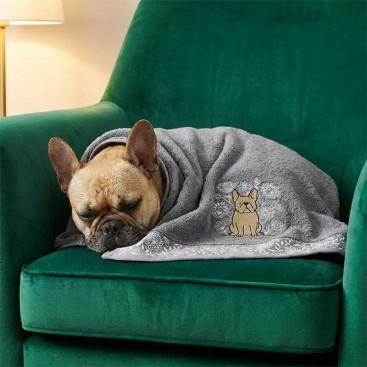 Полотенце для собак с вышивкой Montmorency - Big towel for French Bulldog, grey (65х140 см)