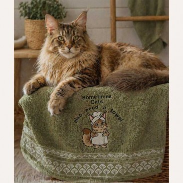 Полотенце для котов с вышивкой Montmorency - Spa Day Cat (50x100 см)