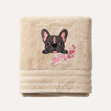 Полотенце для собак с вышивкой Montmorency - Love French Bulldog Towel (50x100 см)
