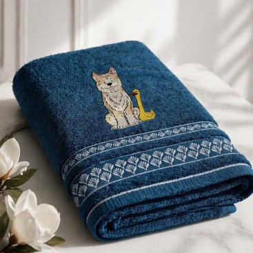 Полотенце для собак с вышивкой Montmorency - Husky & Duck Navy (50x100 см)