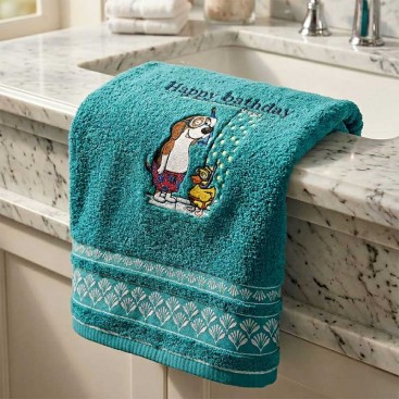 Рушник для собак з вишивкою Montmorency - Happy Bathday Turquoise (140х70)